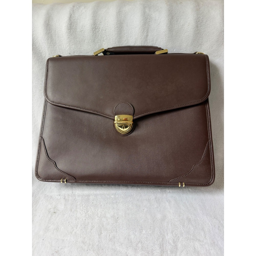 Brooks Brothers Briefcase Mens OS Brown Good Leather Gold Hardware Business Bag